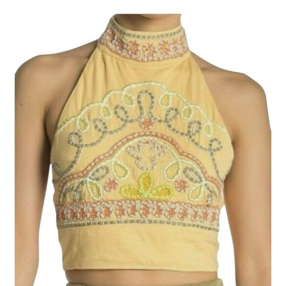 NWT Free People Nectar Halter Crop Top XS Embroidered Boho Eclectic Festival - Picture 2 of 7